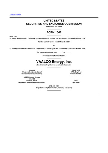 Miniature Vaalco Energy
 10-Q Rapport trimestriel  