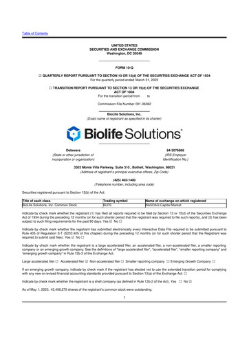 Thumbnail Biolife Solutions
 10-Q Quarterly Report FY 