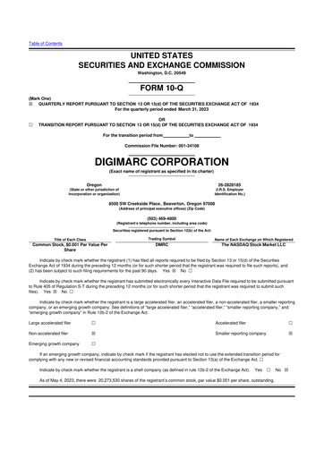 Thumbnail Digimarc
 10-Q Quarterly Report FY2023 