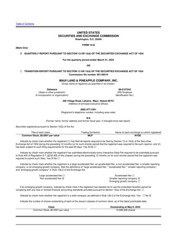 Thumbnail Maui Land & Pineapple Company 10-Q Quarterly Report FY2023 
