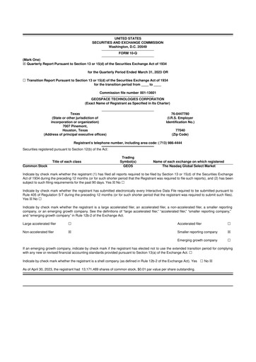 Thumbnail Geospace Technologies
 10-Q Quarterly Report FY2023 