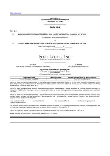 Thumbnail Foot Locker
 10-Q Quarterly Report FY2023 