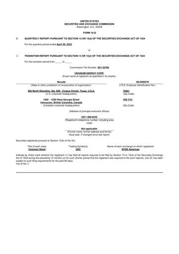 Thumbnail Uranium Energy
 10-Q Quarterly Report FY2023 