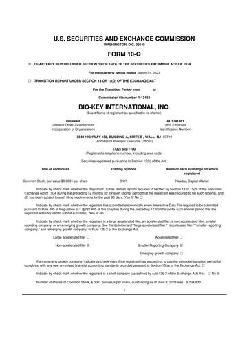Vorschaubild BIO-key International
 10-Q Quartalsbericht 2023 