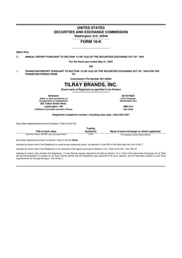 Miniature Tilray Brands
 10-K Rapport annuel 2023