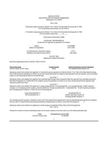 Thumbnail Escalade Sports 10-Q Quarterly Report FY 