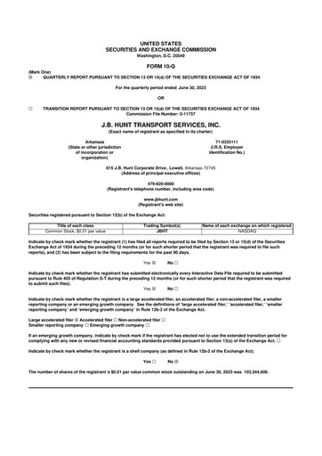 Thumbnail J. B. Hunt
 10-Q Quarterly Report FY2023 