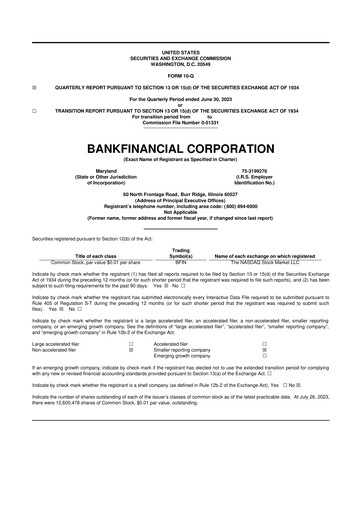 Thumbnail BankFinancial 10-Q Quarterly Report FY2023 