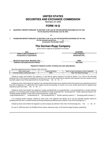 Thumbnail Gorman-Rupp 10-Q Quarterly Report FY2023 