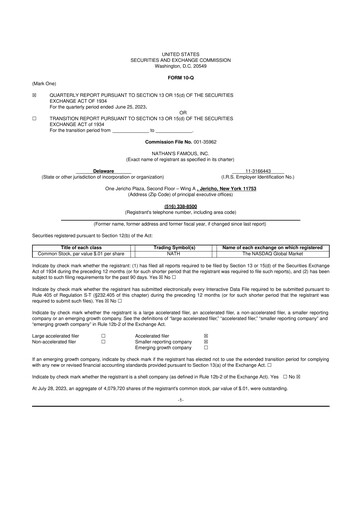 Miniature Nathan's Famous 10-Q Rapport trimestriel 2023 