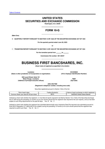 Miniature Business First Bancshares 10-Q Rapport trimestriel 2023 