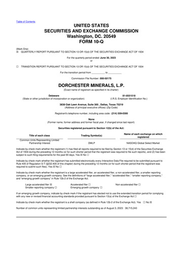 Miniature Dorchester Minerals 10-Q Rapport trimestriel 2023 