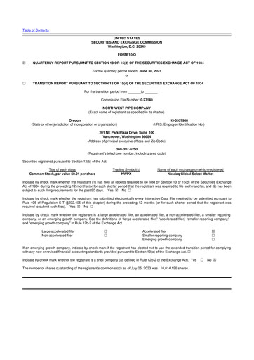 Miniature Northwest Pipe Company
 10-Q Rapport trimestriel 2023 