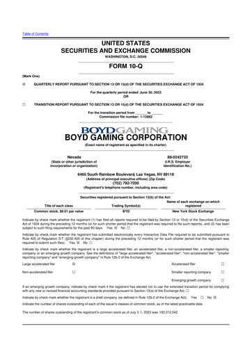 Miniature Boyd Gaming
 10-Q Rapport trimestriel 2023 