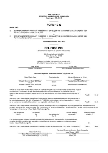 Miniature Bel Fuse 10-Q Rapport trimestriel 2023 