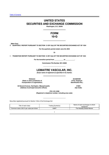 Miniature LeMaitre Vascular 10-Q Rapport trimestriel 2023 