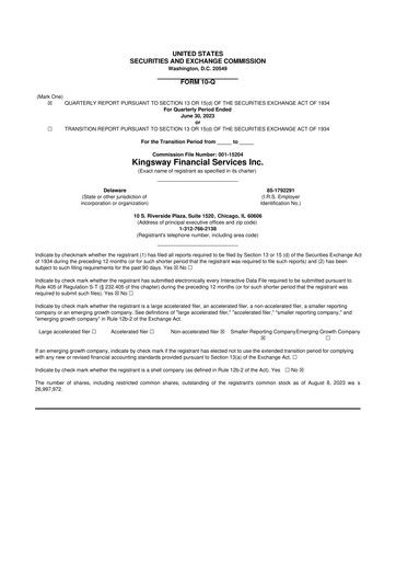 Vorschaubild Kingsway Financial Services 10-Q Quartalsbericht 2023 