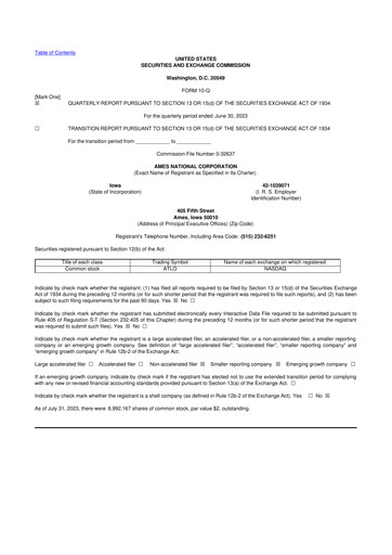 Thumbnail Ames National Corp. 10-Q Quarterly Report FY 
