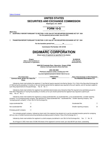 Thumbnail Digimarc
 10-Q Quarterly Report FY2023 