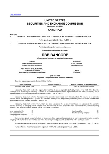 Thumbnail RBB Bancorp 10-Q Quarterly Report FY2023 