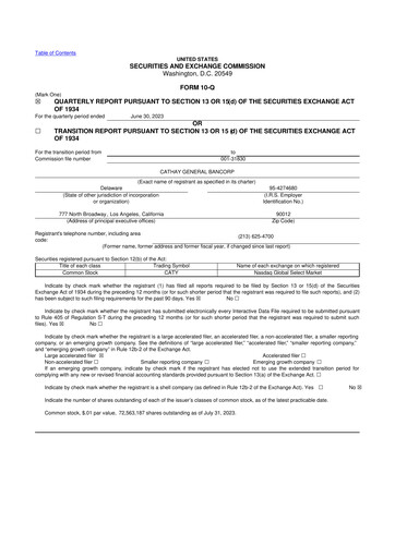 Thumbnail Cathay General Bancorp 10-Q Quarterly Report FY 
