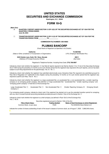 Miniature Plumas Bancorp 10-Q Rapport trimestriel 2023 