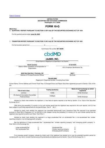 Miniature cbdMD 10-Q Rapport trimestriel 2023 