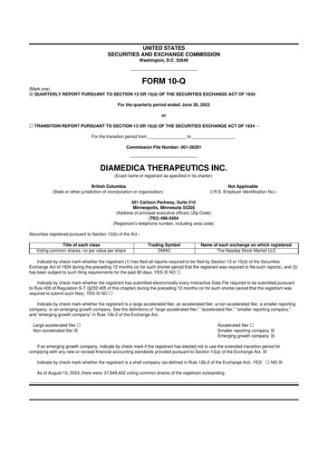 Thumbnail DiaMedica Therapeutics 10-Q Quarterly Report FY2023 