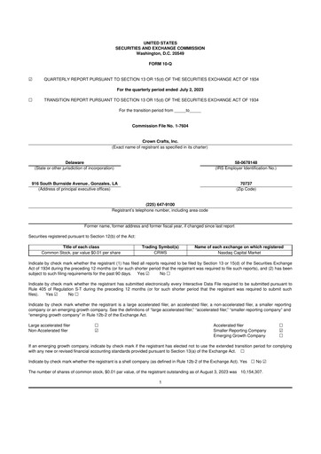 Thumbnail Crown Crafts 10-Q Quarterly Report FY2024 