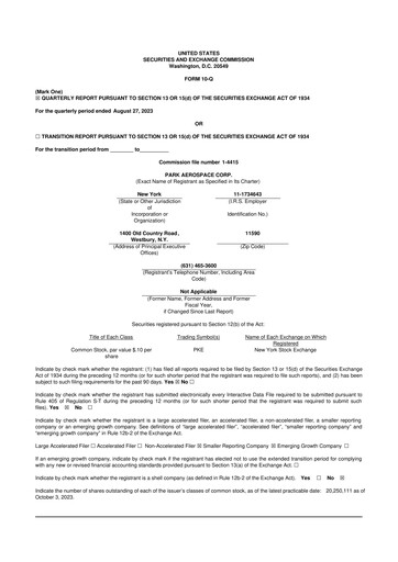 Miniature Park Aerospace 10-Q Rapport trimestriel 2023 