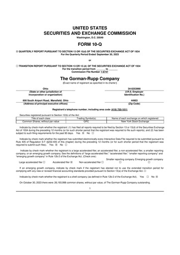 Thumbnail Gorman-Rupp 10-Q Quarterly Report FY2023 