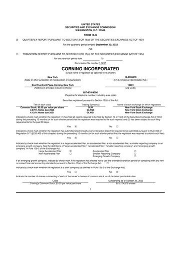 Thumbnail Corning 10-Q Quarterly Report FY2023 