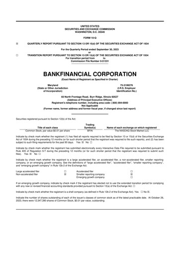 Thumbnail BankFinancial 10-Q Quarterly Report FY2023 