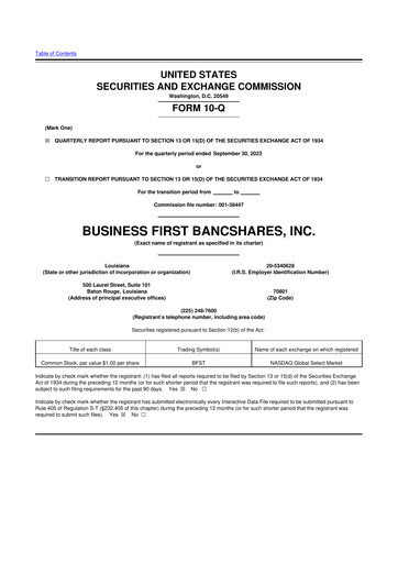 Miniature Business First Bancshares 10-Q Rapport trimestriel 2023 