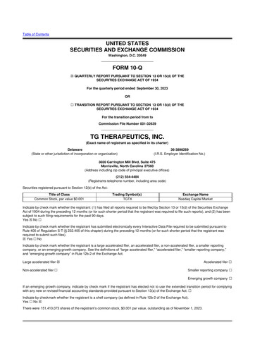 Thumbnail TG Therapeutics 10-Q Quarterly Report FY2023 