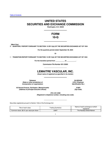Miniature LeMaitre Vascular 10-Q Rapport trimestriel 2023 