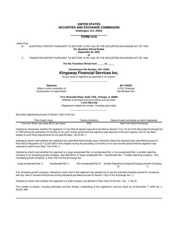 Vorschaubild Kingsway Financial Services 10-Q Quartalsbericht 2023 