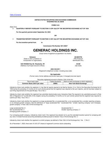 Vorschaubild Generac 10-Q Quartalsbericht 2023 