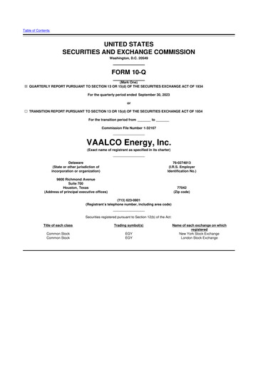 Miniature Vaalco Energy
 10-Q Rapport trimestriel  
