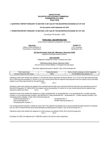 Thumbnail Twin Disc
 10-Q Quarterly Report FY 