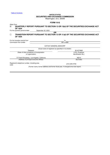 Thumbnail Cathay General Bancorp 10-Q Quarterly Report FY 