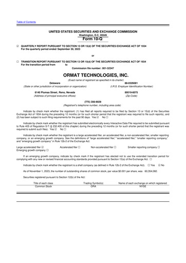 Vorschaubild Ormat Technologies
 10-Q Quartalsbericht 2023 