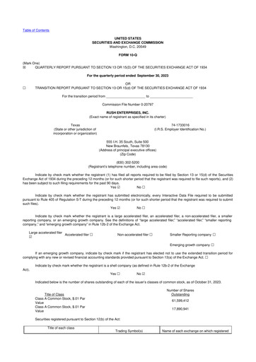 Thumbnail Rush Enterprises
 10-Q Quarterly Report FY2023 