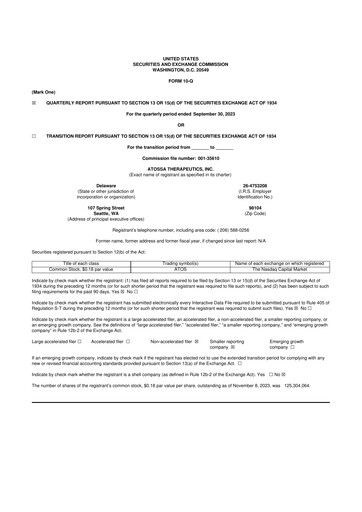 Miniature Atossa Therapeutics 10-Q Rapport trimestriel  