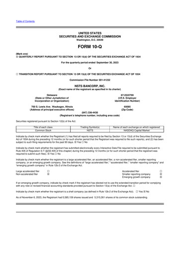 Thumbnail NSTS Bancorp 10-Q Quarterly Report FY2023 