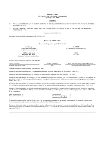 Thumbnail J&J Snack Foods
 10-K Annual Report 2023