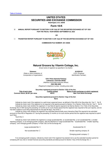 Miniature Natural Grocers by Vitamin Cottage 10-K Rapport annuel 2023