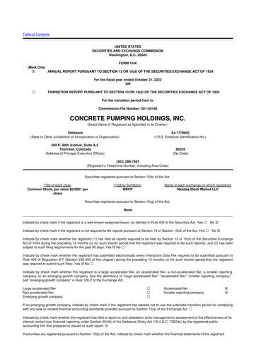 Thumbnail Concrete Pumping Holdings 10-K Annual Report 2023