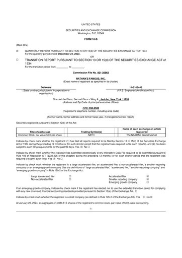 Miniature Nathan's Famous 10-Q Rapport trimestriel 2024 