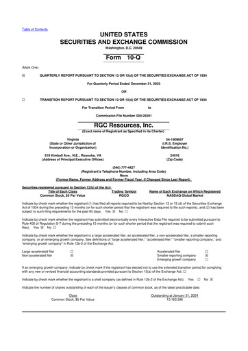 Thumbnail RGC Resources 10-Q Quarterly Report FY 